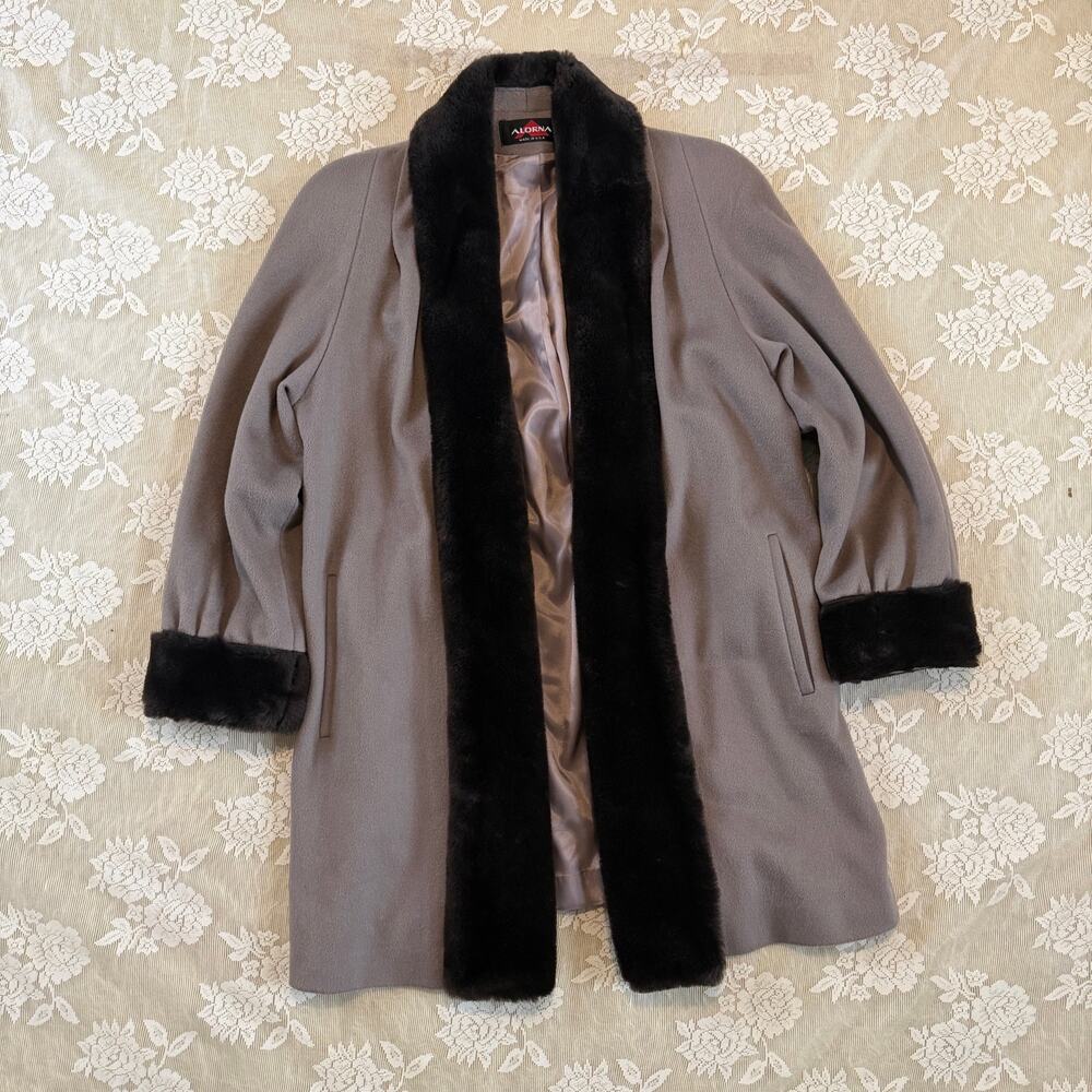 Vintage Alorna Forstmann Wool Faux Fur Trim Coat Size S